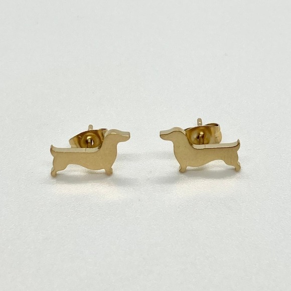 Gold Dachshund Weenie Dog Earring Pair - Picture 3 of 8